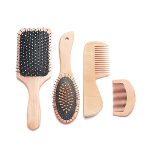 Wooden White Tooth Comb and Brush Set