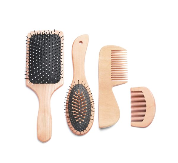 Wooden White Tooth Comb and Brush Set