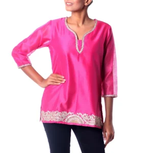 Elegant Bright Pink Tunic in a Cotton and Silk Blend