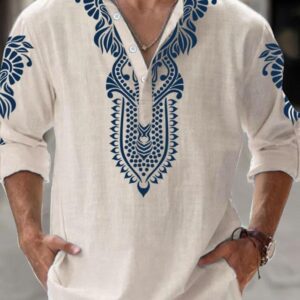 Men's Tribal Ethnic Bandana Print Shirt Linen Shirt