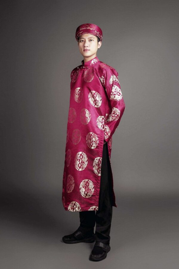 Men's ao dai Vietnamese traditional tunic and matching hat/turban - Image 2