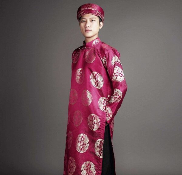 Men's ao dai Vietnamese traditional tunic and matching hat/turban