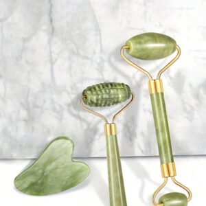 Jade Roller & Gua Sha Facial Roller Massager With Gua Sha Scraping Tool
