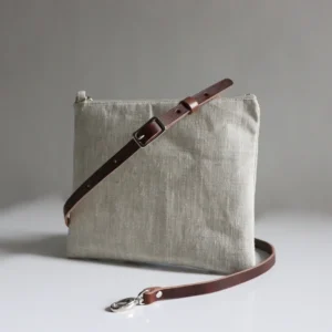 Crossbody Bag in Natural Linen and Leather