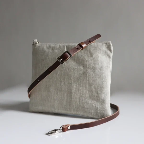 Crossbody Bag in Natural Linen and Leather