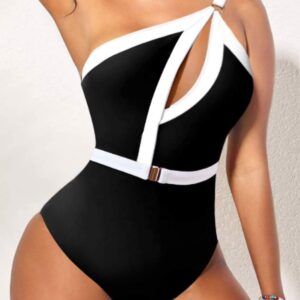 Cutout White Contrast One Piece Swimwear