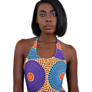 African Print One Piece Swimwear (Blue, Purple & Orange)