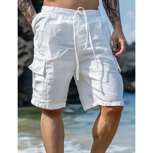 Men's Linen Summer Drawstring Elastic Waist Beach Shorts
