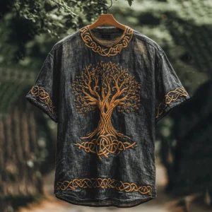 Viking Mythology Celtic Knot Tree Of Life Cotton Linen T-shirt