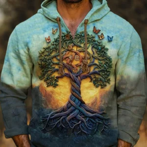 Men's Tree Of Life Celtic Knot Butterfly Gradient Art Print Hooded Shirt