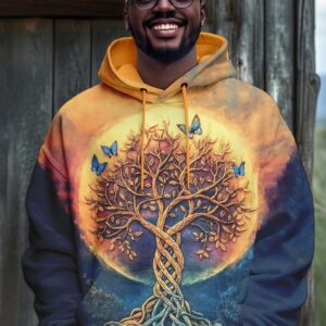 Men's Tree Of Life Celtic Knot Butterfly Gradient Print Hooded Sweatshirt